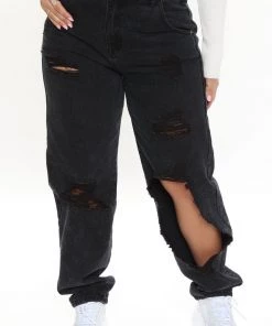 Fashion Nova Sugar Daddy Destroyed Slouch Fit Jeans - Black