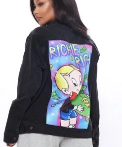 Fashion Nob Richie Rich Denim Jacket - Black Teddies & Babydolls