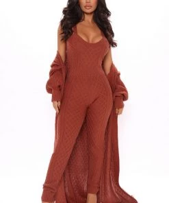 Fashion Nova Forever Cozy Jumpsuit Set - Rust