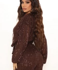 FashionNob Angela Sequin Jumpsuit - Brown