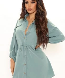 Fashion Nob Petite Andrea Shirt Dress - Green