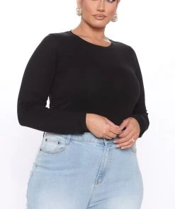Fashion Nova Lily Crew Neck Long Sleeve Top - Black New Today