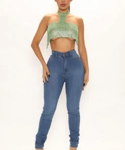 FashionNob Teddies & Babydolls Bel Air Rhinestone Top - Green