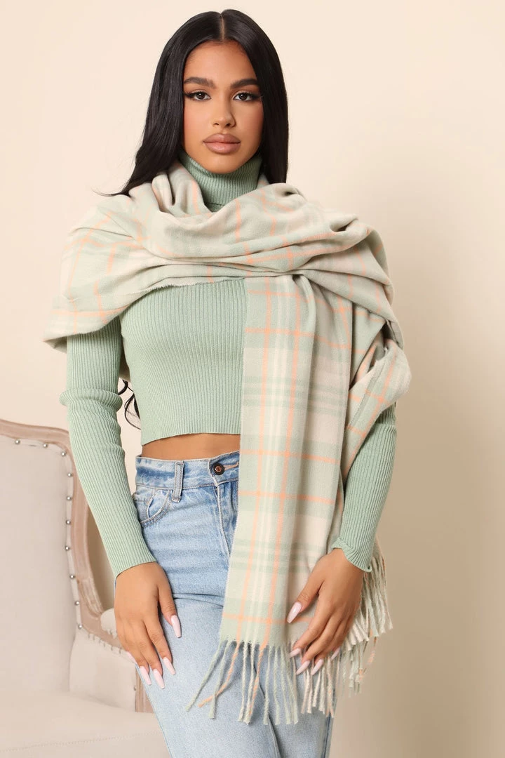 Fashion Nova See You Around Plaid Scarf - Sage 1 Fashion Nova See You Around Plaid Scarf - Sage