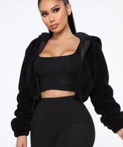 Fashion Nob Don't Dream It's Over Fuzzy Jacket - Black Teddies & Babydolls