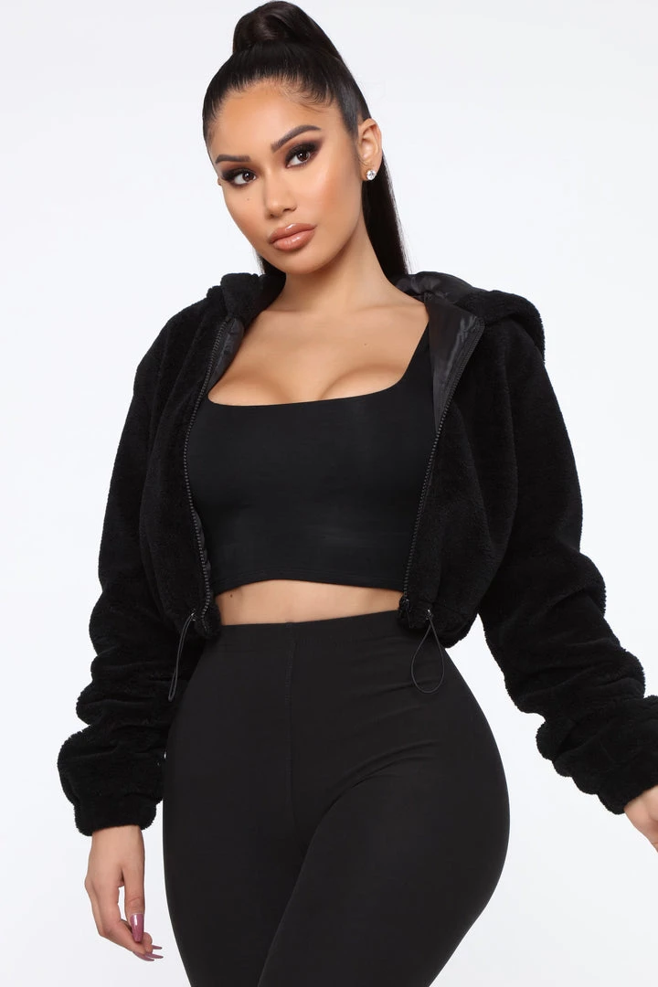 Fashion Nob Don't Dream It's Over Fuzzy Jacket - Black Teddies & Babydolls