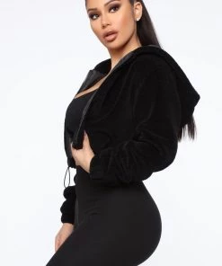 Fashion Nob Don't Dream It's Over Fuzzy Jacket - Black Teddies & Babydolls