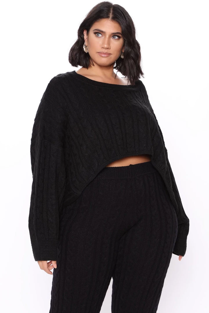 Fashion Nova Meet Me Half Way Sweater - Black Teddies & Babydolls