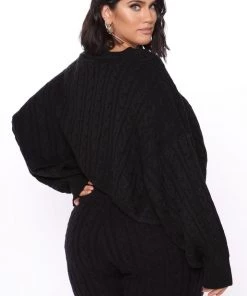 Fashion Nova Meet Me Half Way Sweater - Black Teddies & Babydolls