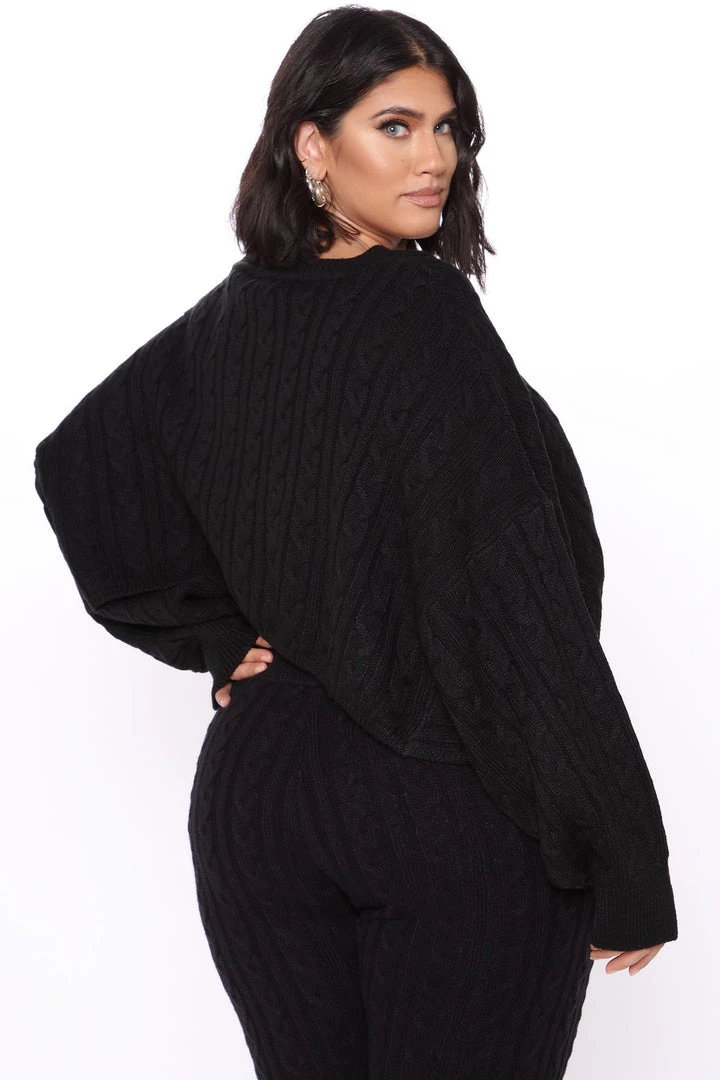 Fashion Nova Meet Me Half Way Sweater - Black Teddies & Babydolls