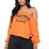 Fashion Nova Karma Is A B Off Shoulder Sweatshirt - Orange