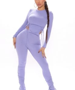 Fashion Nova Clear Your Schedule Long Sleeve Ruched Pant Set - Purple SETS
