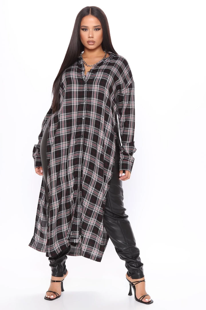 Fashion Nova Paris Plaid Maxi Top - Black/White
