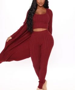 Fashion Nova The Best You Had 3 Piece Sweater Legging Set - Burgundy