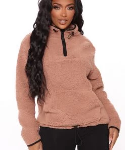 Fashion Nob Teddies & Babydolls Cozy Feels Sherpa Pullover - Mocha