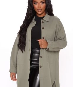 Fashion Nob Daleyza Shacket - Olive Teddies & Babydolls