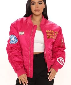 Fashion Nob Too Cool Reversible Bomber Jacket - Fuchsia