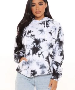 Fashion Nova Lost In The Lifestyle Tie Dye Hoodie - White/Black Teddies & Babydolls