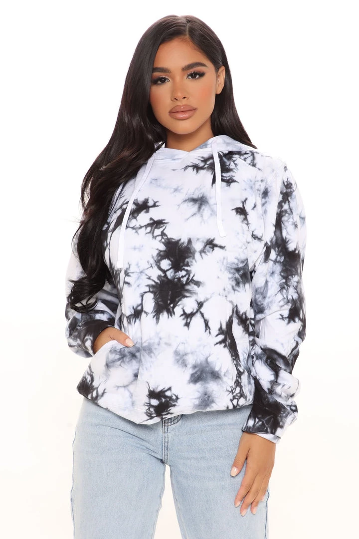 Fashion Nova Lost In The Lifestyle Tie Dye Hoodie - White/Black Teddies & Babydolls 1 Fashion Nova Lost In The Lifestyle Tie Dye Hoodie - White/Black Teddies & Babydolls