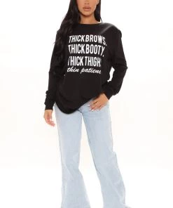 Fashion Nova Thick But Thin Patience Long Sleeve Top - Black