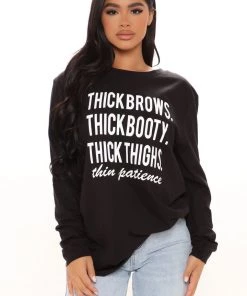 Fashion Nova Thick But Thin Patience Long Sleeve Top - Black