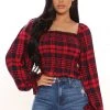 Fashion Nova Sydney Smocked Top - Red/combo Teddies & Babydolls
