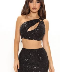 Fashion Nova Janessa Sequin Skirt Set - Black