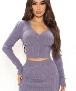FashionNob Blaire Ribbed Skirt Set - Blue
