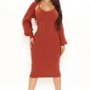 Fashion Nova Warm Wishes Dress Set - Rust DRESSES