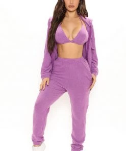 Fashion Nova Never Wanna Leave 3 Piece Jogger Set - Purple Best Sellers