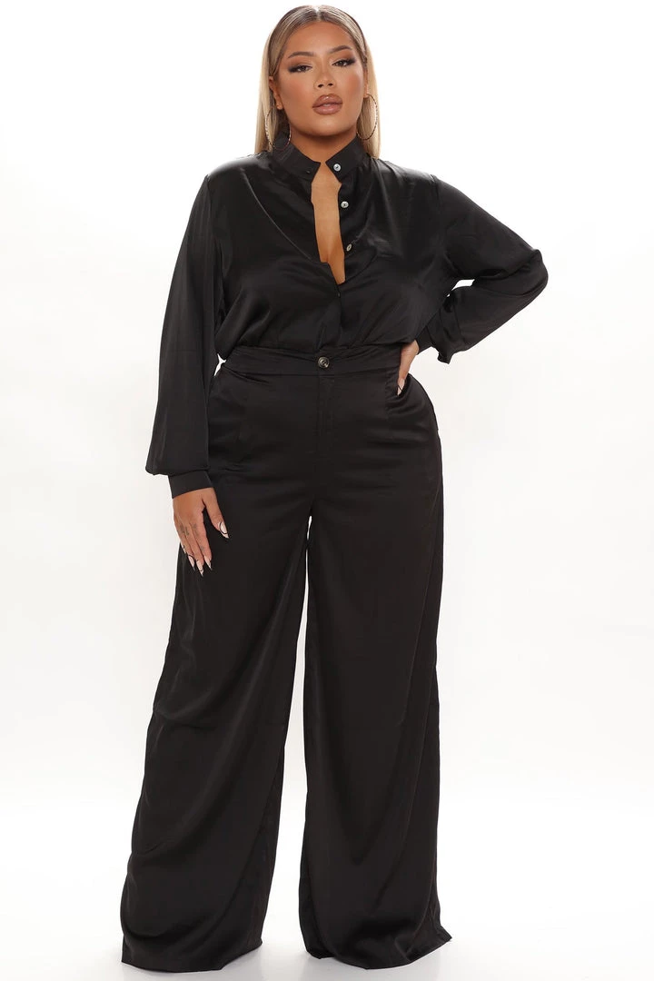 Fashion Nova Office Favorite Satin Pant Set - Black