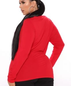 Fashion Nova Teddies & Babydolls Your Everyday Long Sleeve Tee - Red