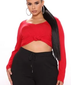 Fashion Nova Teddies & Babydolls Your Everyday Long Sleeve Tee - Red