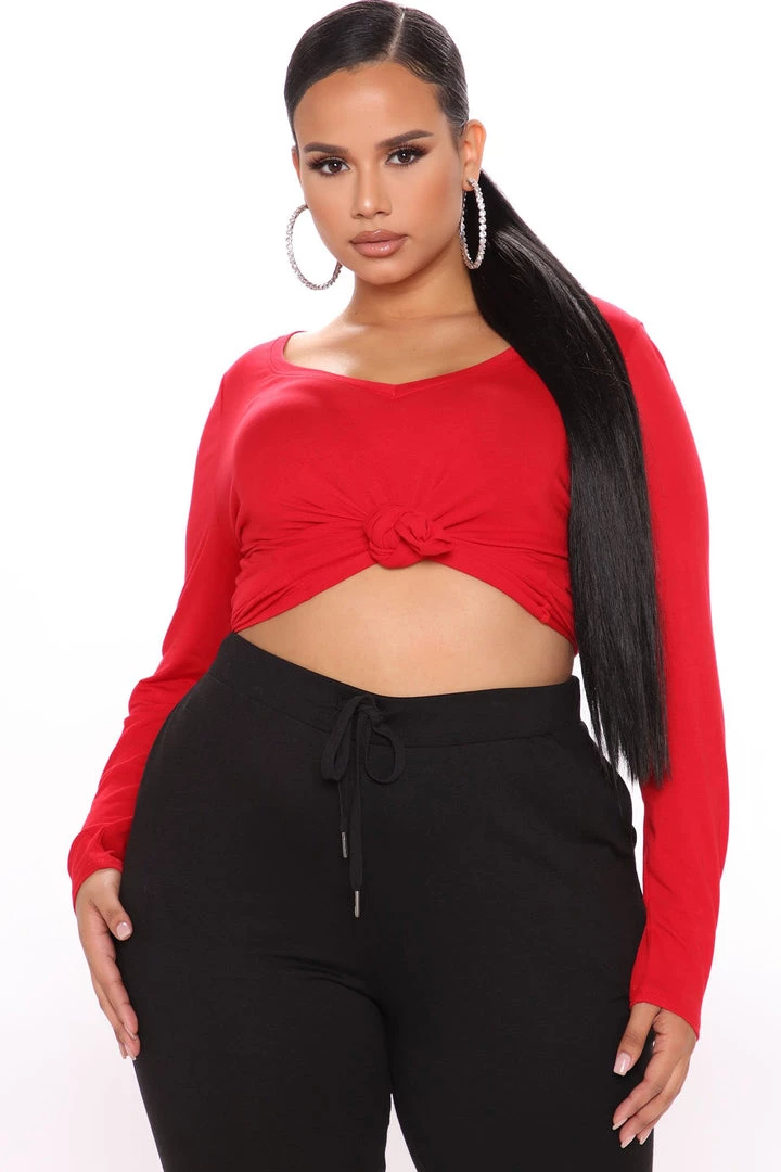 Fashion Nova Teddies & Babydolls Your Everyday Long Sleeve Tee - Red