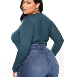 Fashion Nova Krystal Crew Neck Long Sleeve Bodysuit - Dark Teal
