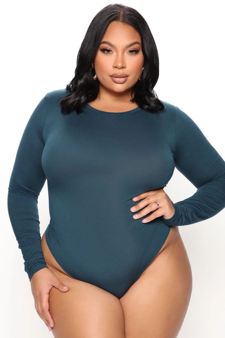 Fashion Nova Krystal Crew Neck Long Sleeve Bodysuit - Dark Teal