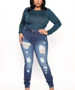 Fashion Nova Krystal Crew Neck Long Sleeve Bodysuit - Dark Teal