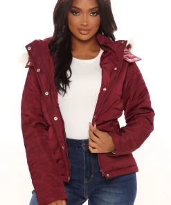 Fashion Nob Winter Blowout Lost In Time Puffer Jacket - Burgundy