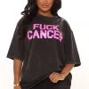 Fashion Nova Teddies & Babydolls Fuck Cancer Washed Top - Black Wash