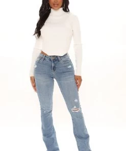 Fashion Nova Only One For Me Distressed Bootcut Jeans - Medium Blue Wash