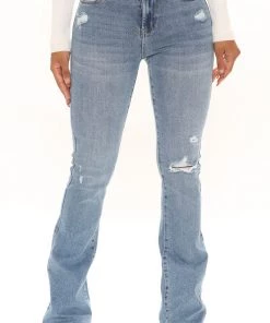 Fashion Nova Only One For Me Distressed Bootcut Jeans - Medium Blue Wash