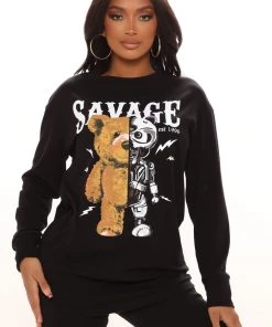 Fashion Nova Savage Bear Bot Long Sleeve Top - Black
