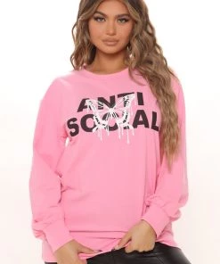 Fashion Nova Teddies & Babydolls I'm Not Social Tunic Top - Pink