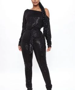 FashionNob All Eyes On Me Sequin Jumpsuit - Black Best Sellers
