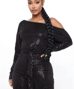 FashionNob All Eyes On Me Sequin Jumpsuit - Black Best Sellers