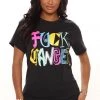 Fashion Nova Teddies & Babydolls Fuck Cancer T-Shirt - Black