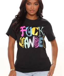 Fashion Nova Teddies & Babydolls Fuck Cancer T-Shirt - Black