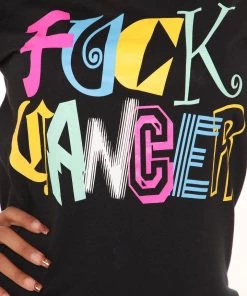 Fashion Nova Teddies & Babydolls Fuck Cancer T-Shirt - Black