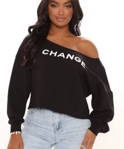 FashionNob Teddies & Babydolls Be The Change Off Shoulder Top - Black