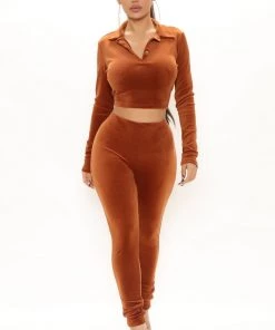 Fashion Nova Made For You Velour Legging Set - Rust